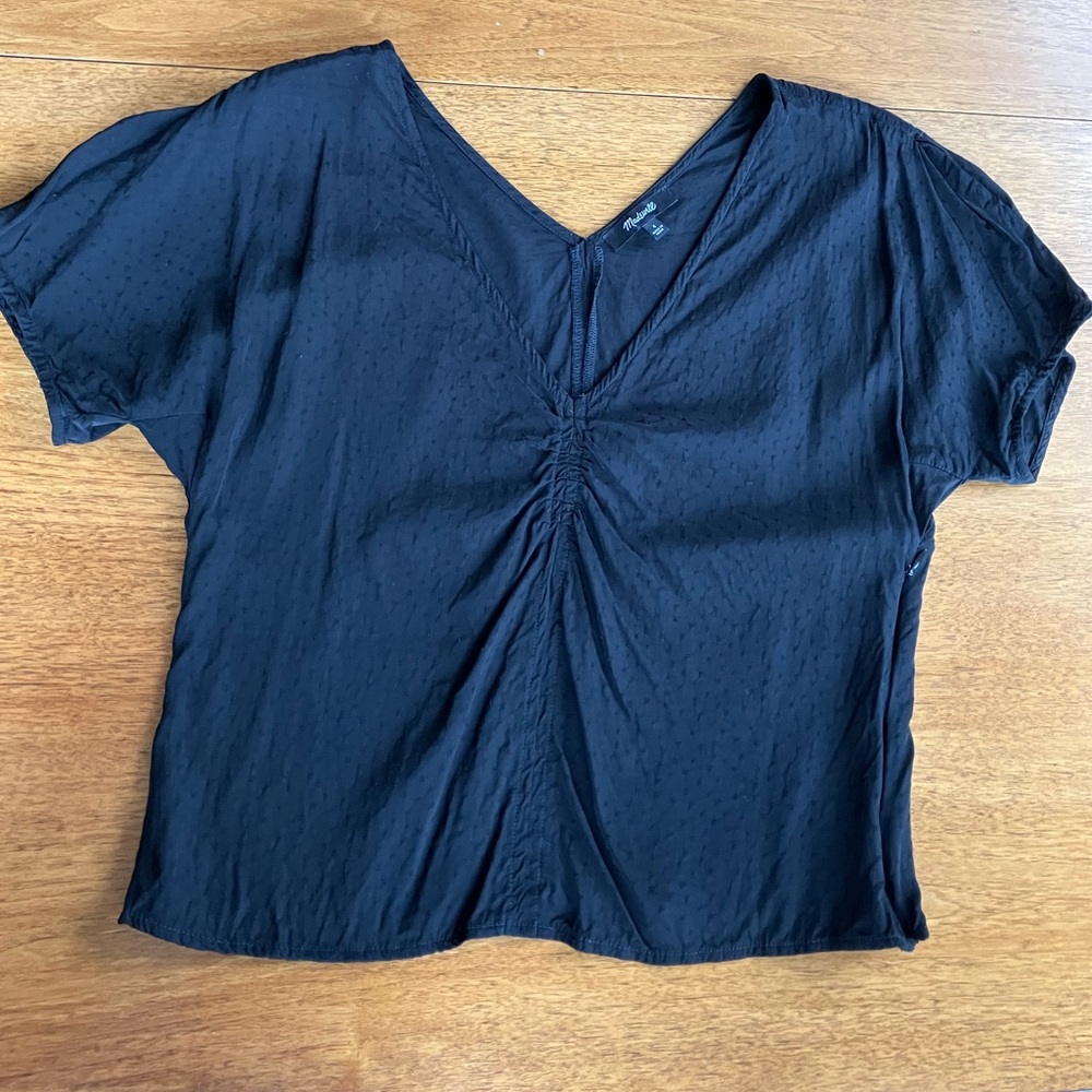Madewell | Black Ruched V-Neck Silky Top | size 4